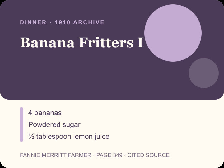 Banana Fritters I archival citation card