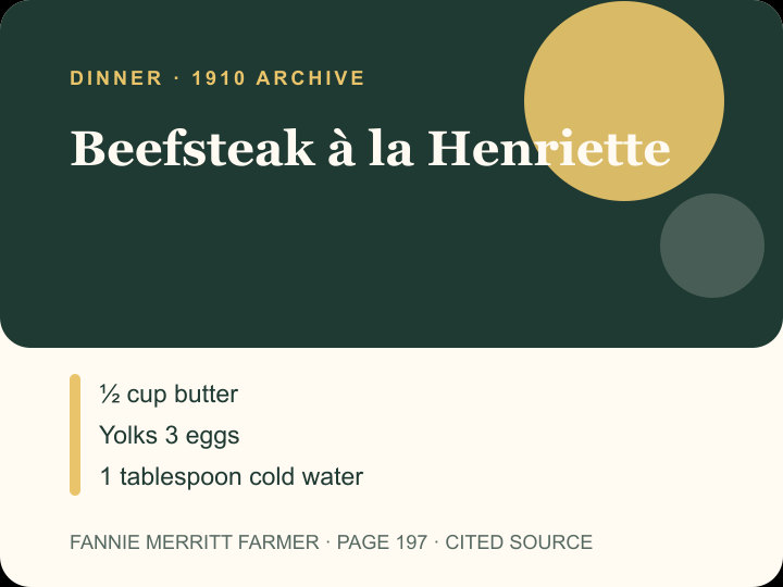 Beefsteak à la Henriette archival citation card
