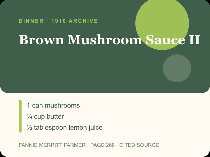 Brown Mushroom Sauce II archival citation card