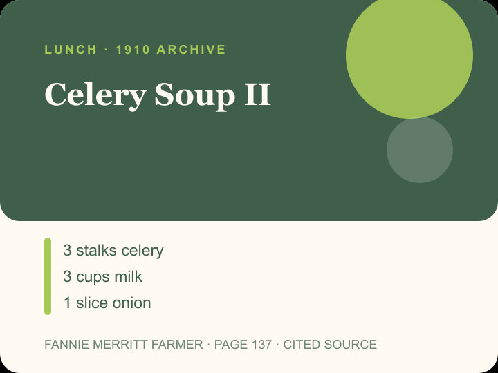 Celery Soup II archival citation card