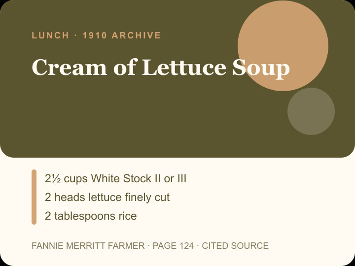 Cream of Lettuce Soup archival citation card