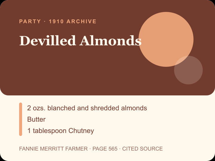 Devilled Almonds archival citation card