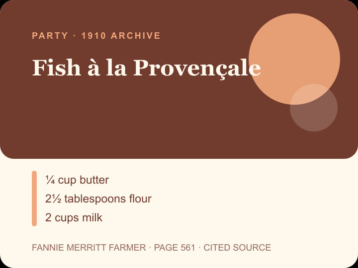 Fish à la Provençale archival citation card