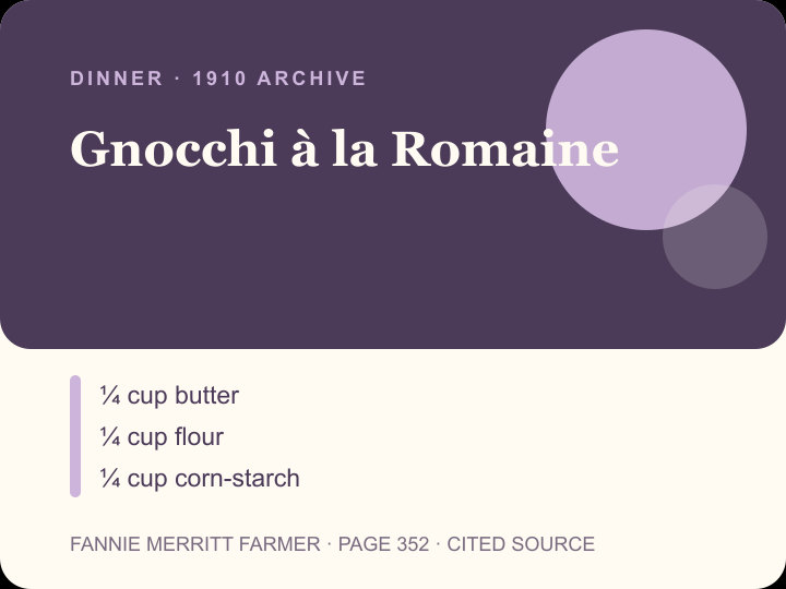Gnocchi à la Romaine archival citation card