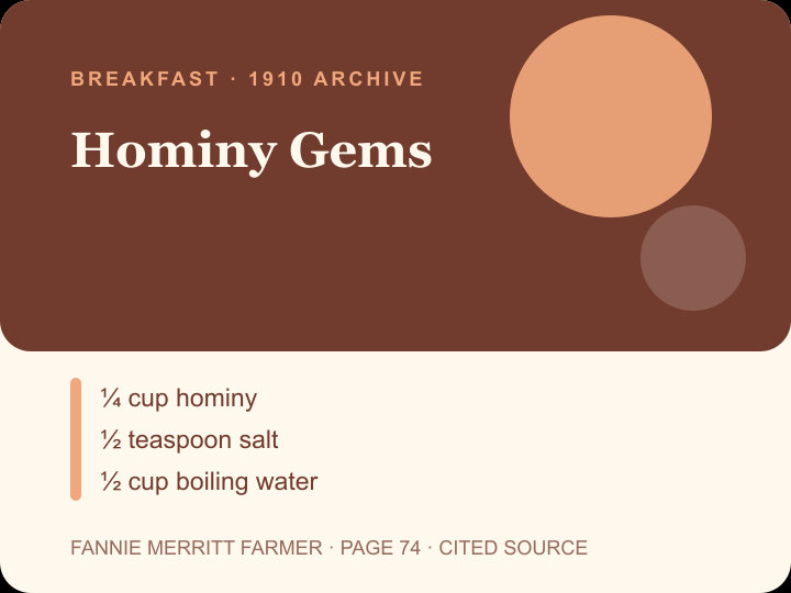 Hominy Gems archival citation card