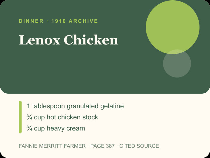 Lenox Chicken archival citation card