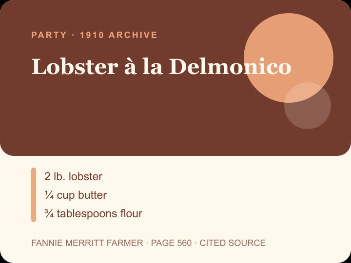 Lobster à la Delmonico archival citation card