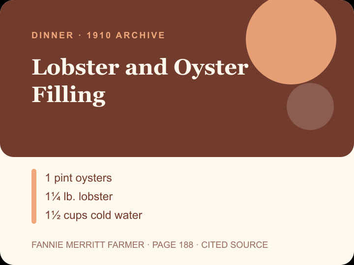 Lobster and Oyster Filling archival citation card