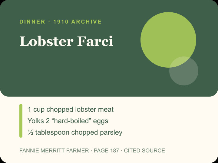 Lobster Farci archival citation card