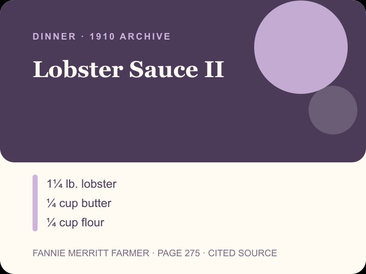 Lobster Sauce II archival citation card