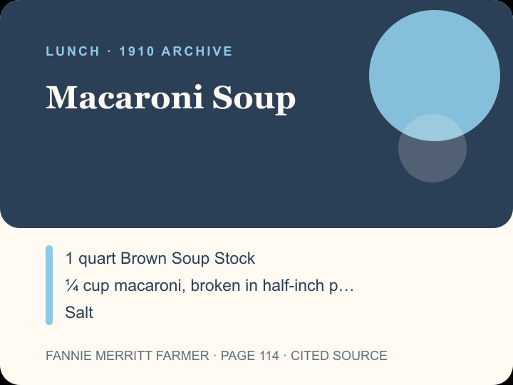 Macaroni Soup archival citation card