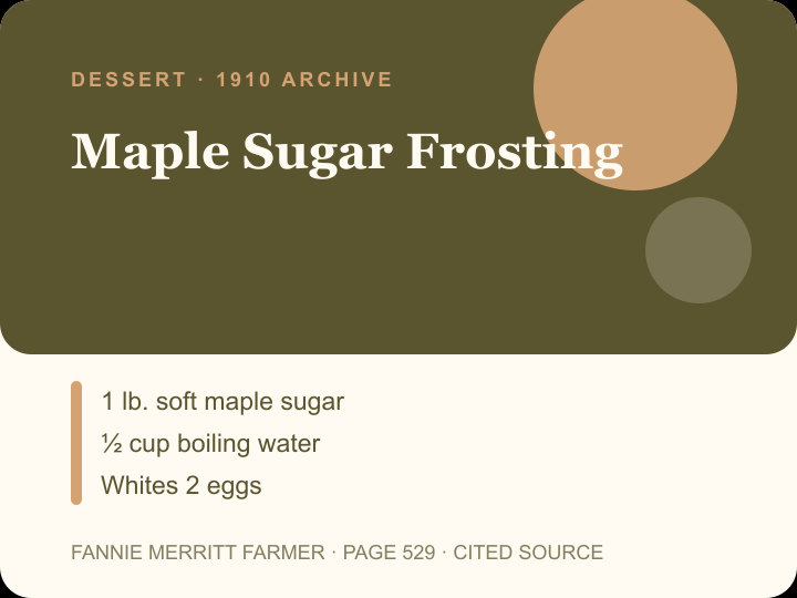 Maple Sugar Frosting archival citation card
