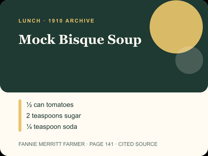 Mock Bisque Soup archival citation card