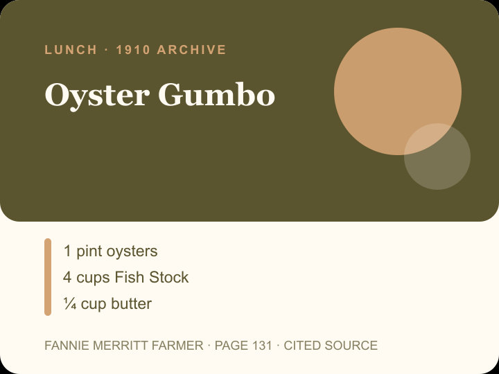 Oyster Gumbo archival citation card
