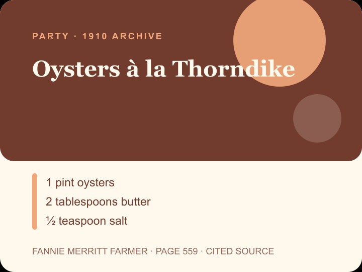 Oysters à la Thorndike archival citation card