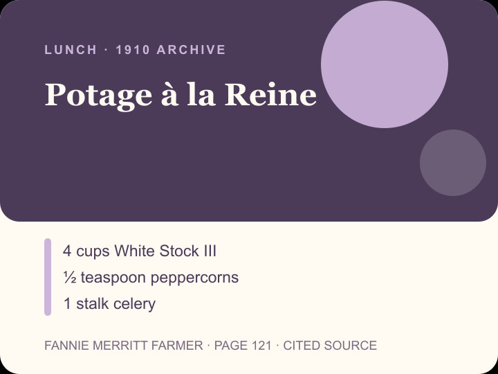 Potage à la Reine archival citation card