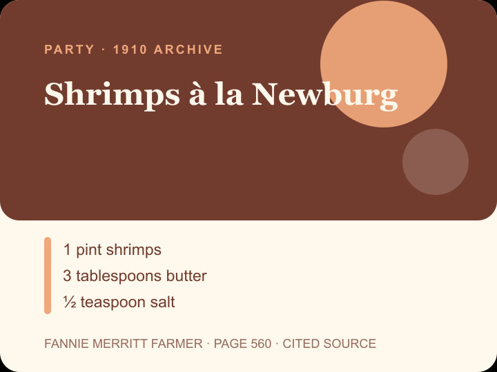 Shrimps à la Newburg archival citation card