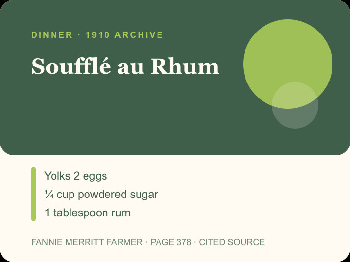 Soufflé au Rhum archival citation card
