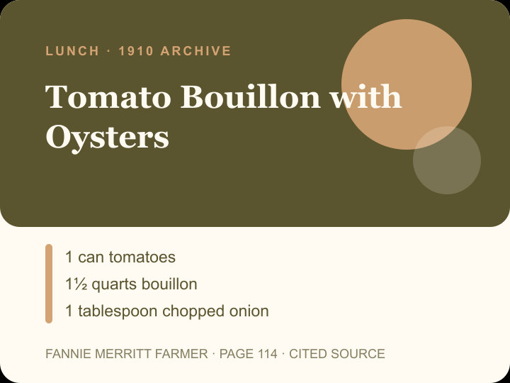 Tomato Bouillon with Oysters archival citation card