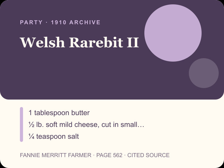 Welsh Rarebit II archival citation card