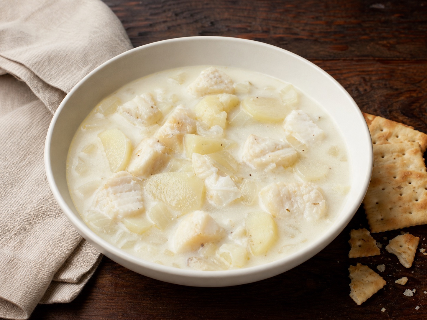 Fannie Farmer’s New England Fish Chowder, an original illustrative image based on the cited recipe