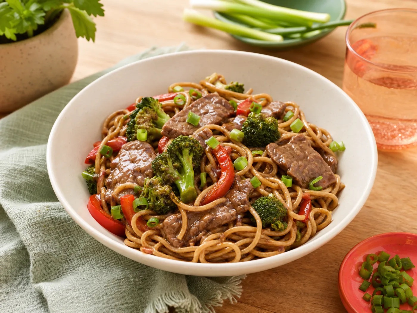 Lemon Herb Weeknight Beef & Broccoli Noodles with Toasted Pepitas, an original WorkLife Meal Plan recipe